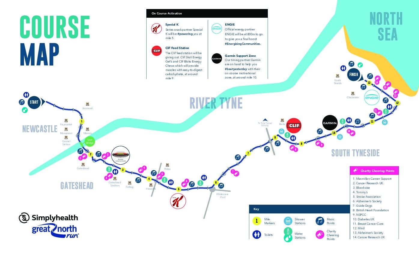 Great North Run Route Map-Personnalisé bouteille d'eau-GEORDIE Carte de GNR Cadeau 