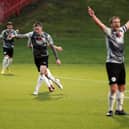 Former Sunderland youngster Will Harris celebrates after scoring his first Gateshead goal in their 2-1 FA Cup first round defeat against Stevenage (photo Charles Waugh/Gateshead FC)