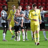 Gateshead celebrate after Adam Campbell scored their second goal in the 3-1 win against Southend United (photo Charles Waugh)