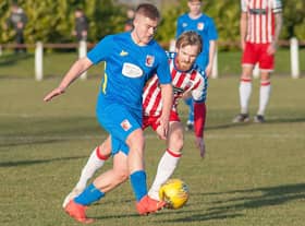 Sunderland RCA (in blue) take on Seaham Red Star in an Ebac Northern League Division One clash in February 2023 (photo Simon Mears)