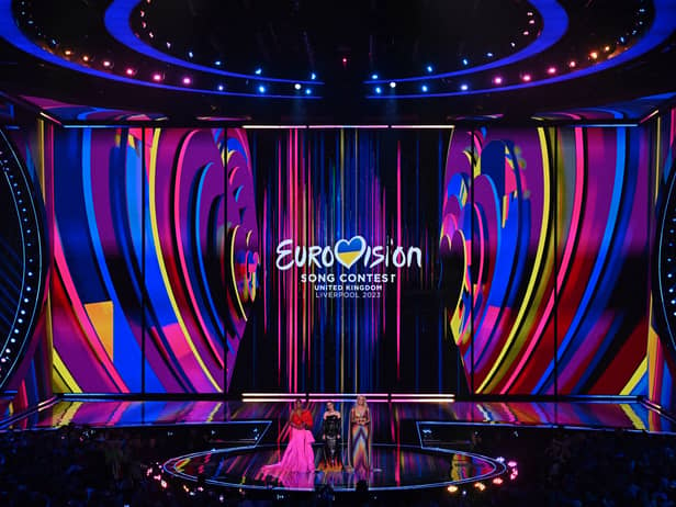 Alesha Dixon, Julia Sanina and English actress Hannah Waddingham present the first semi-final of the 2023 Eurovision Song contest at the M&S Bank Arena in Liverpool.