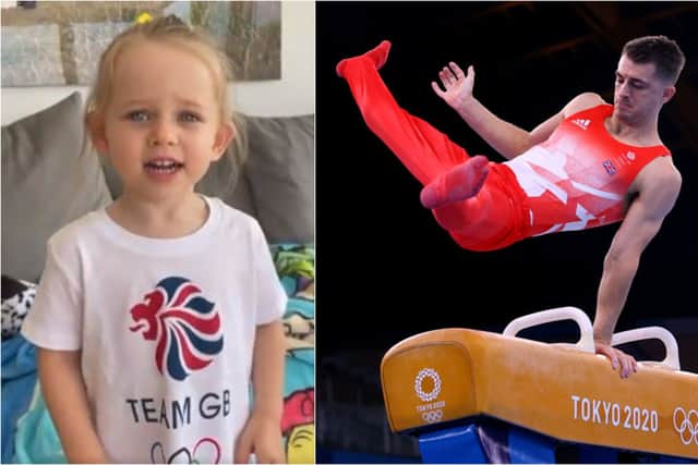 Two-year-old Willow Whitlock wished her dad good luck (Photo: Twitter / Getty Images)
