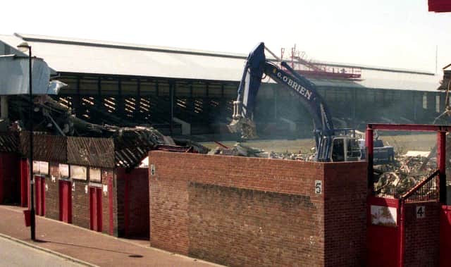 The bulldozers move in and Roker Park is demolished.