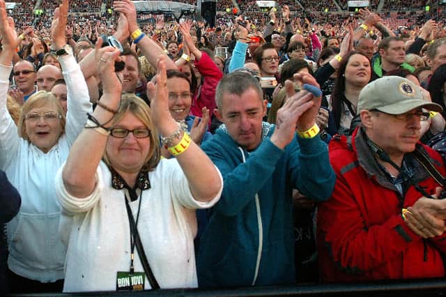 Fans having a great time at the Bon Jovi gig 10 years ago.