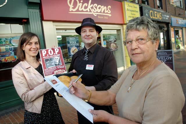 In 2012, the butchers launched their Protect Our Pastries campaign and petition.Elena Dickson Marketing Manager for Dicksons is pictured with Graham Landells, manager of the Maritime Terrace shop.