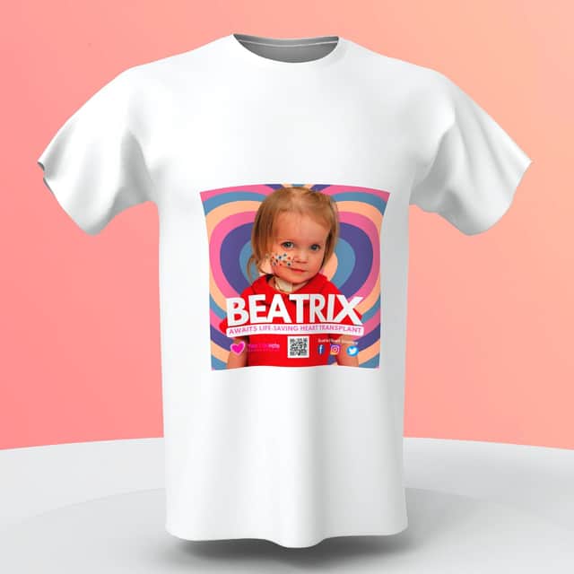 The new 'Bea-shirt' featuring Beatrix Archbold who needs a new heart.