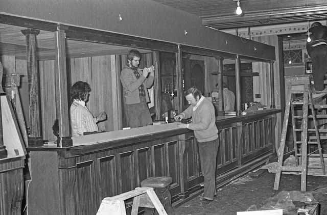 Workmen busy preparing The Wearsider lounge for opening in 1979.