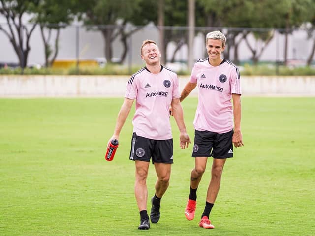 Mitchell Curry (left) with Brooklyn Beckham (right) during Inter Miami training. Photo courtesy of Mitchell Curry.