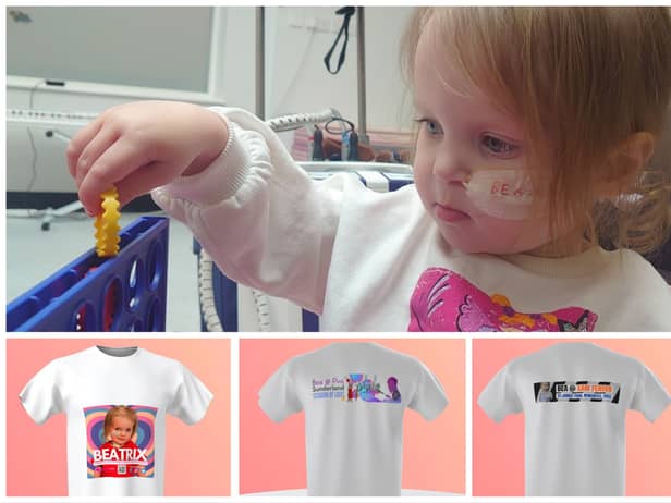 Beatrix Archbold who needs a new heart. And the T-shirts which are raising awareness of organ donation.
