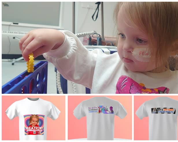 Beatrix Archbold who needs a new heart. And the T-shirts which are raising awareness of organ donation.