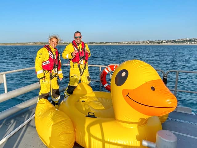 RNLI coastguards with their new apprentice ‘Quackers'