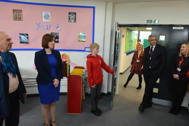 MP Bridget Phillipson being shown around the reopened Burnside Academy school building.