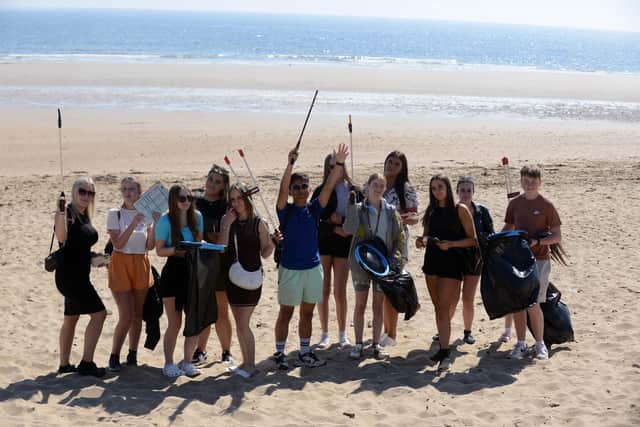 Students from Sunderland College taking part in the beach clean.