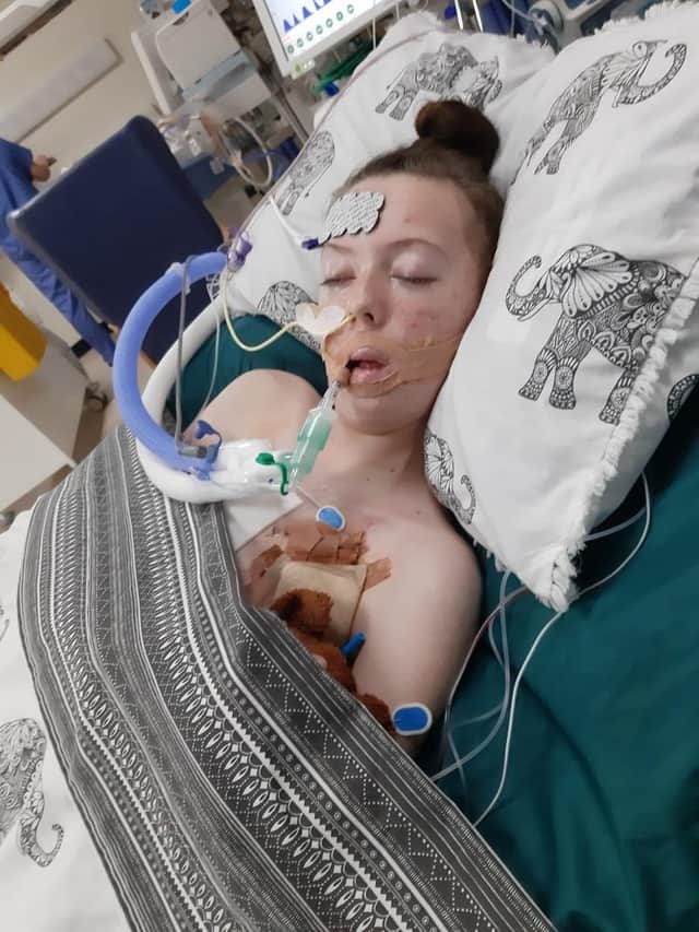 Kayleigh in hospital in 2019 as she waited for a heart transplant.