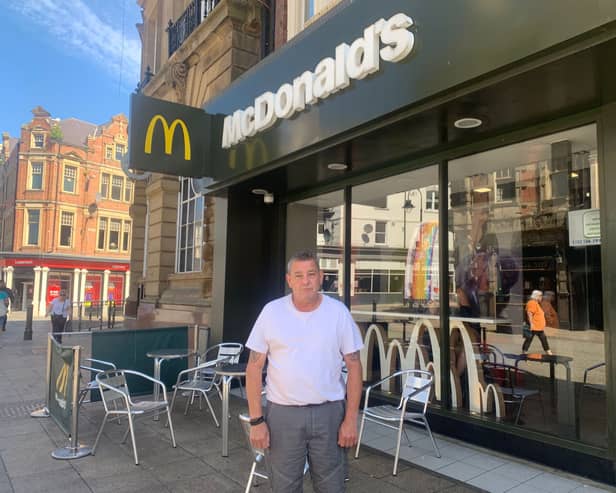 Wayne Simpson, who had his burger stolen by a seagull in King Street, South Shields.