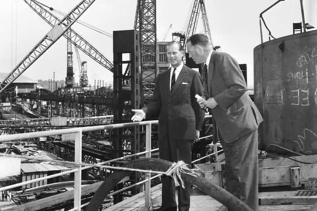 The Duke of Edinburgh on a visit to Thompsons in 1963.