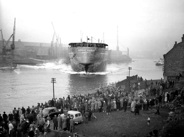 The launch of the Nordic Heron in 1958.