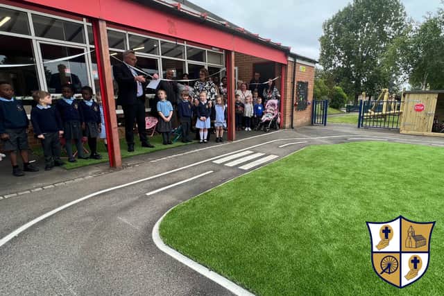 The new outdoor space being opened at St Leonard’s Catholic Primary School. 