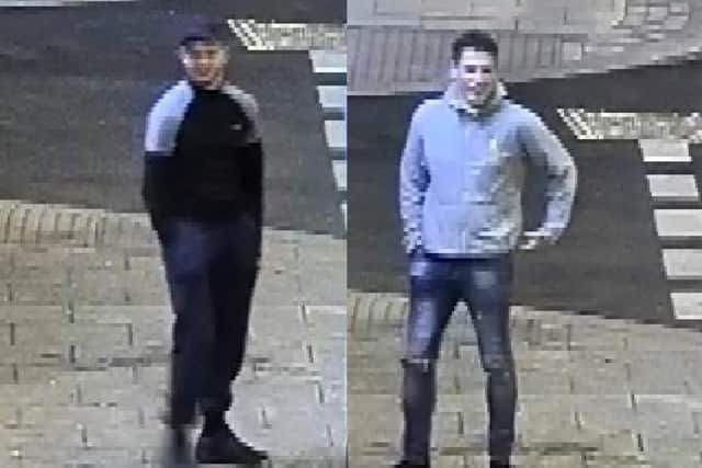 Two men the police would like to speak with in connection with the reported break-in.