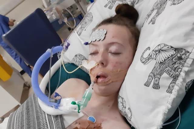 Kayleigh Llewellyn in her hospital bed.