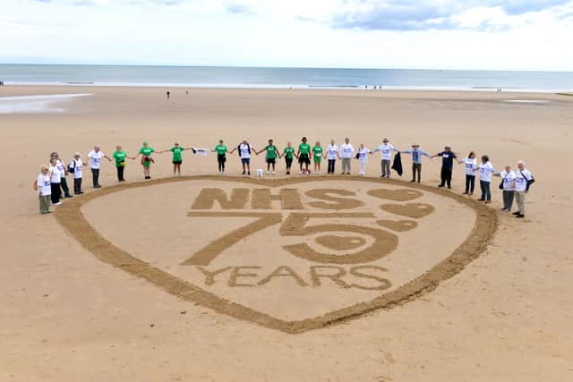 The giant love heart on Seaburn beach to celebrate the 75th birthday of the NHS.