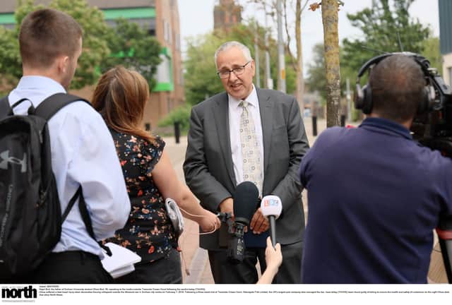 Olivia Burt's father speaking to the media outside court. Picture c/o North News and Pictures.