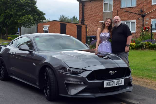 Heart transplant patient Kayleigh Llewellyn heads off to her school prom with Paul Hill in his Mustang.