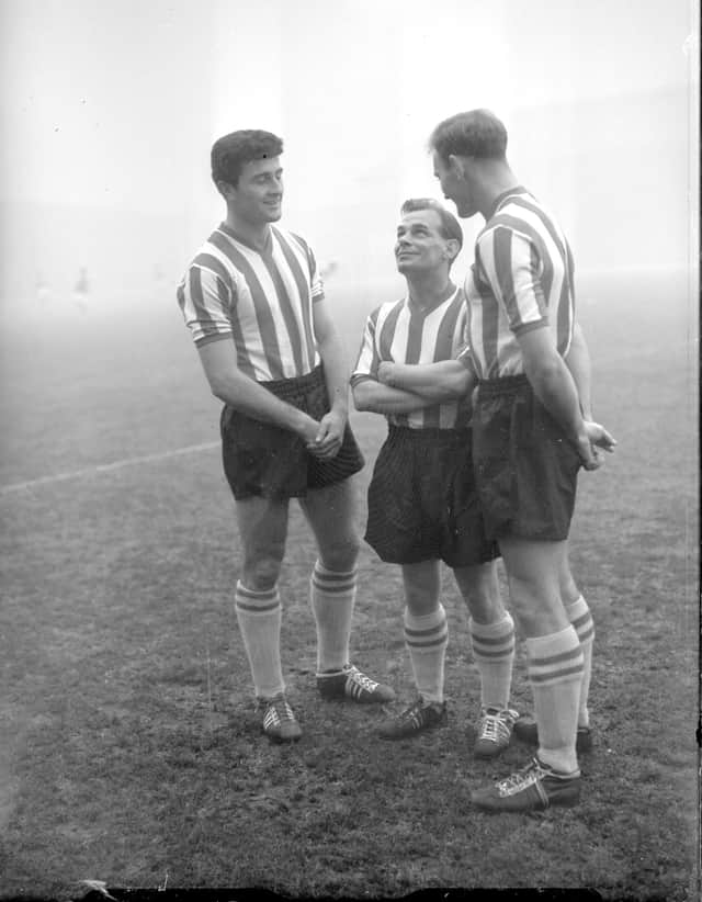 Ernie, centre, with Charlie Hurley and Don Kitchenbrand in 1958.