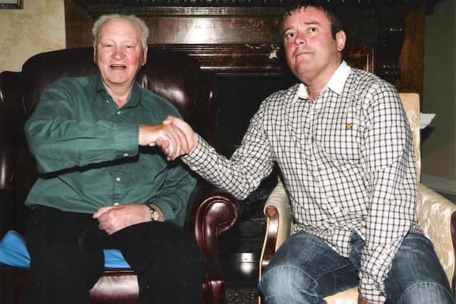 Kevin Outhwaite with Sir Bobby Robson. More than £120,000 has been raised for the Sir Bobby Robson Foundation in Kevin's memory