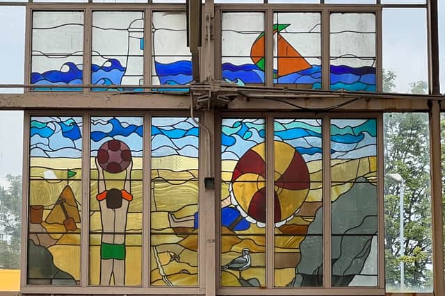 A close-up of the stained glass art work at Monkseaton Metro station ahead of its being removed for restoration work.
