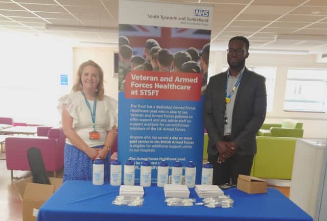 Gemma Taylor, the Trust's Workforce Development and Education Manager, and Tobi Oladipo, its Armed Forces Healthcare Lead, at a previous event. Picture c/o South Tyneside and Sunderland NHS Foundation Trust