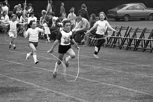 A sports day in Sunderland in 1983. Here are the competitors in the Vaux skipping race.