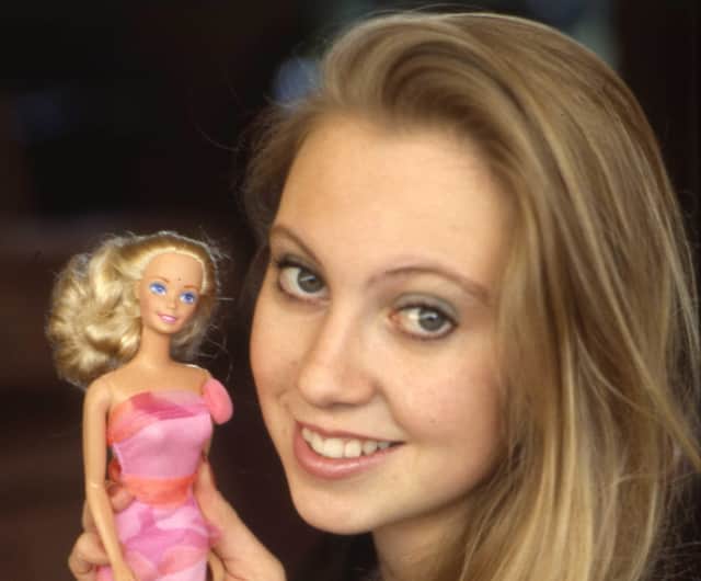 Hayley Foster with a Barbie doll in 1991.