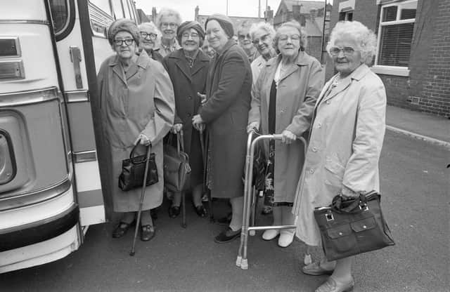 Southwick Luncheon Club on their annual outing in 1983.That year, it was a day trip around Northumberland.
