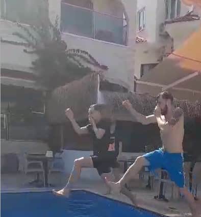 Jacob, left, having fun on holiday in Turkey this year.