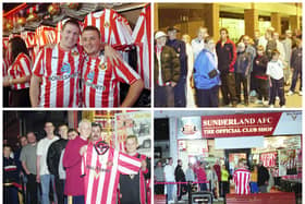Midnight queues? Not a problem for these Sunderland fans as they waited to get their hands on the latest kit in years gone by.