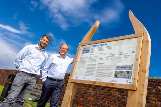 Picture issued by the Port of Sunderland of the new heritage board, with Alan Croft and Matthew Hunt (l-r)