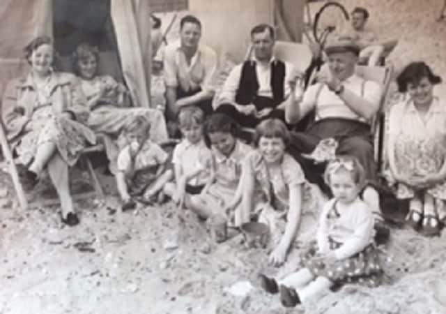 Kath and her family on the sands at Seaburn in 1955.