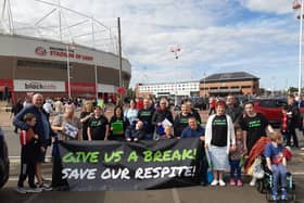 The Give Us A Break respite care campaign were at the Stadium of Light gathering signatures for their petition.  