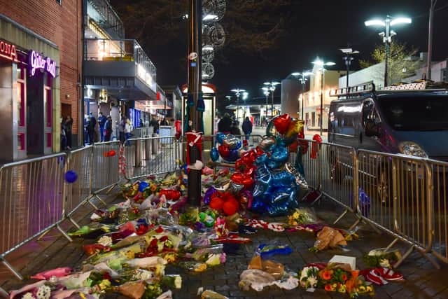 Floral tributes near where Connor was stabbed in Sunderland city centre