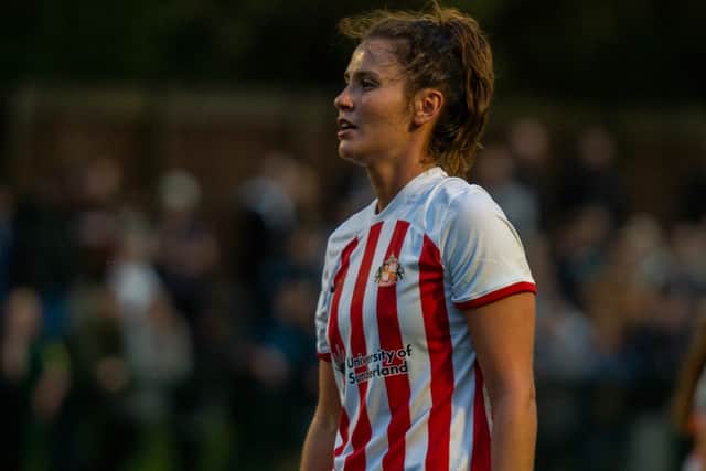 SAFC player Liz Ejupi in the newly sponsored shirt.