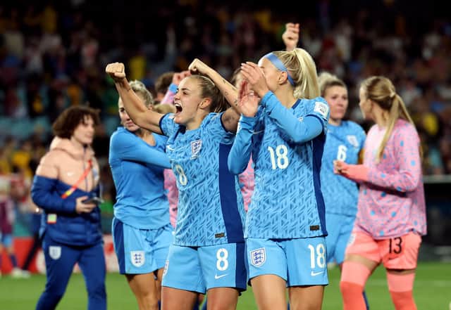 England's Georgia Stanway celebrates after the FIFA Women's World Cup semi-final match. Photo: Isabel Infantes/PA Wire