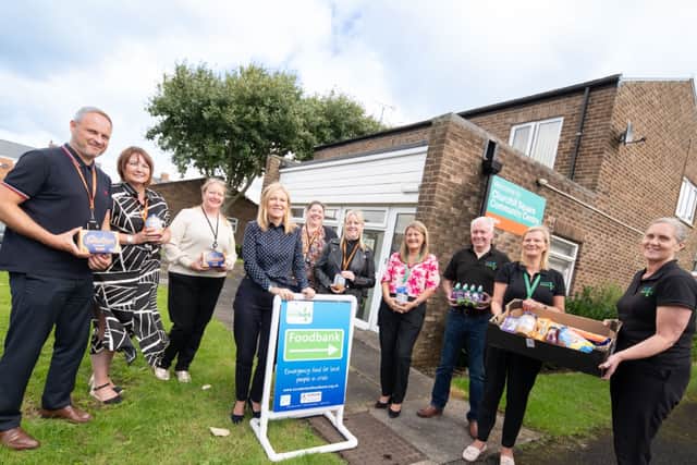 (L-R) Colleagues from Gentoo with Susie Thompson, Executive Director of Housing, Mandy Lowther, Customer Care Manager at Esh Construction and Simone Green, Network Support Officer with colleagues from Sunderland Foodbank. 