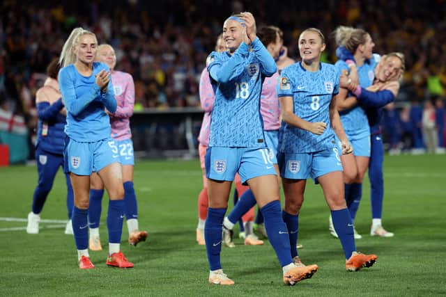 England's Chloe Kelly celebrates after the FIFA Women's World Cup semi-final match at Stadium Australia, Sydney. er.
