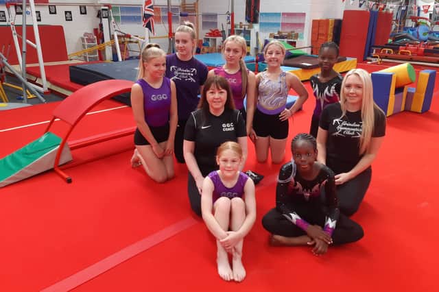 Jane and Lauren Henderson with some of the club's gymnasts. 