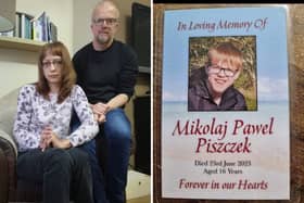 (Right) Mikolaj Pawel Piszczek who tragically took his own life, and (left) his devastated parents Pawel and Luiza Piszczek.