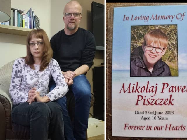 (Right) Mikolaj Pawel Piszczek who tragically took his own life, and (left) his devastated parents Pawel and Luiza Piszczek.