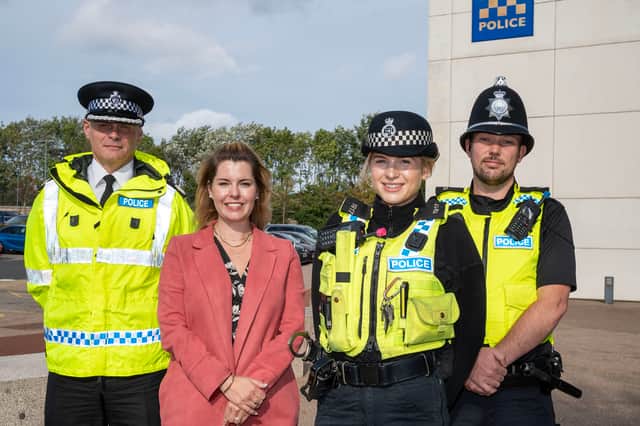 Northumbria Police Assistant Chief Constable Brad Howe and Police and Police and Crime Commissioner Kim McGuinness with Neighbourhood officers PCs Sophie Youde and Joseph Robinson. Submitted picture from the force.
