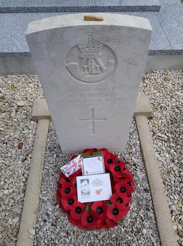 The grave of Private William Thomson, from Sunderland, who in Fosseux in France.