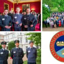 (left) Cadet Luke Maven with cadet leader James Yeo and instructor Steven Carney. (Right) King Charles with representatives of organisations from across the UK.